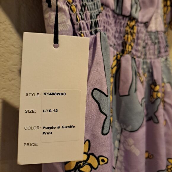 Unique Vintage Dress Purple Wild Hearts Run Free Giraffe Print Midi L 10-12 New - Picture 9 of 10